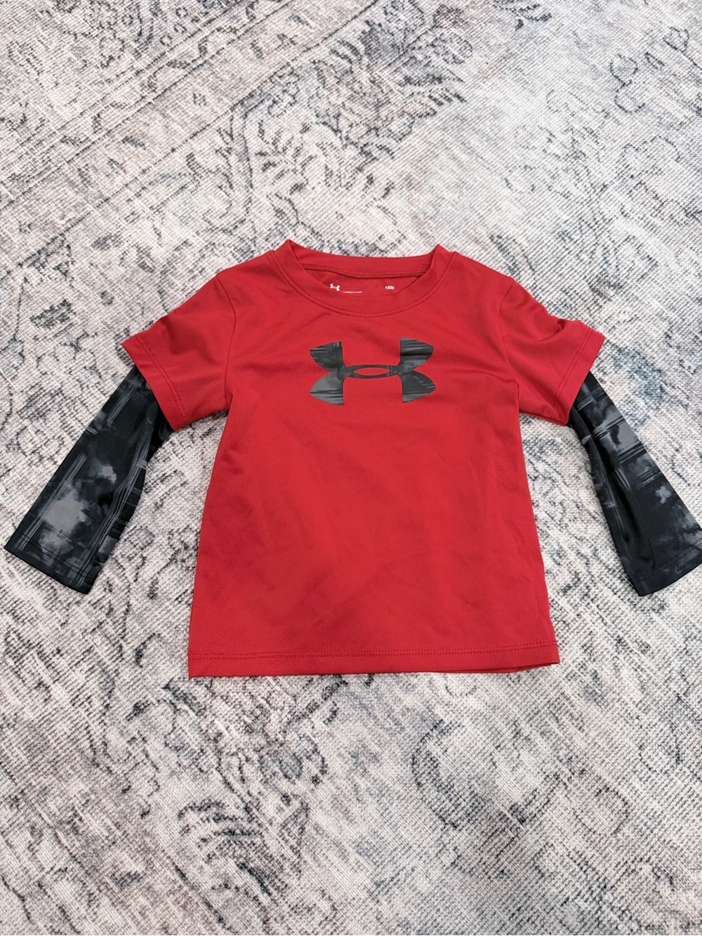 Under Armour Red Tee with Black Printed Long Sleeves